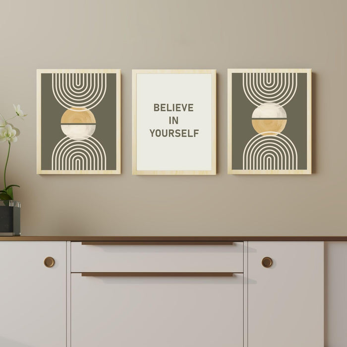 Art Street Modern Boho Motivational Quotes Believe In Yourself Art Prints (Set Of 3, (A3) 12.7x17.5 Inch)