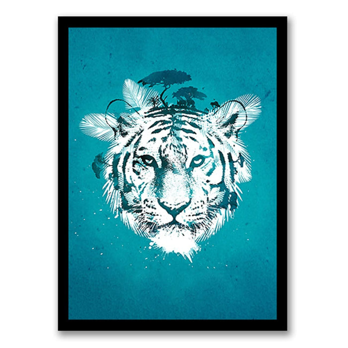 Art Street Tiger Face Abstract painting Framed Art Print for Home, Kids Room, Wall Hanging Decor & Living Room Decoration I Modern Luxury Decorative gifts (12.9 x 17.7 Inches)