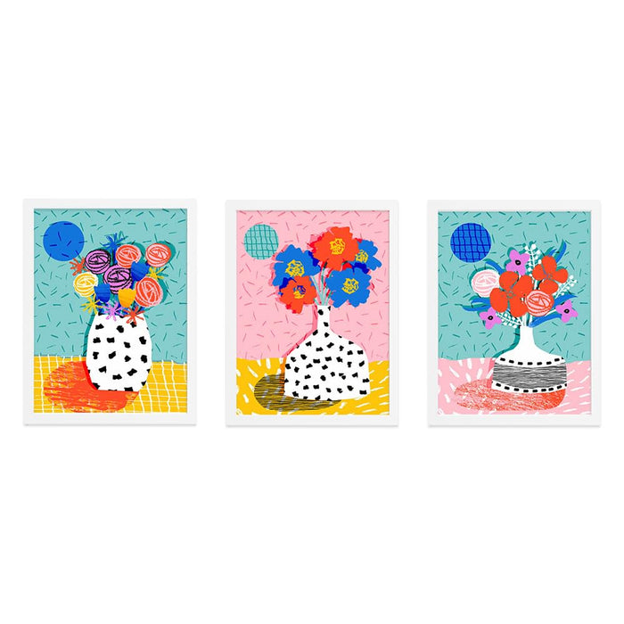 Art Street Abstract Minimal Dots Painting Flower Florals Art Prints For Room Decoration, Decorative Home Wall Décor Art Posters, Wall Art For Living Room - Set Of 3 (Multicolour, 13x17 Inch)