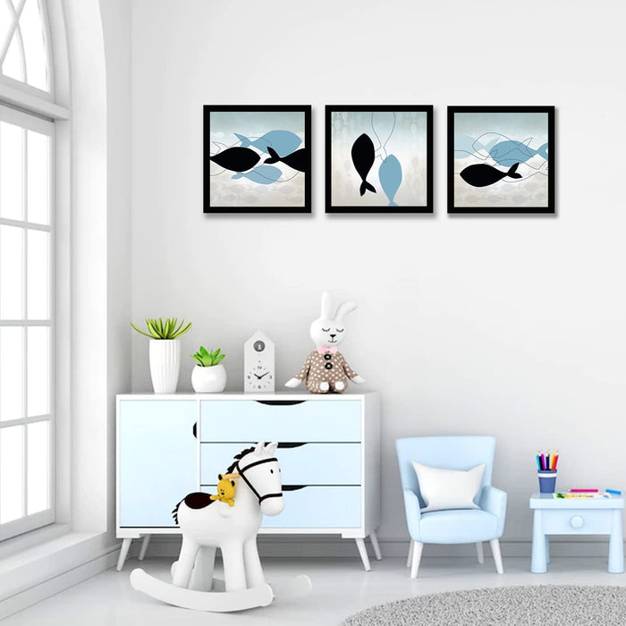 ‎Art Street Nordic Style Blue & Black Fish Wall Art Artwork Posters for Home, Kids Room, Wall Hanging Decor & Living Room Decoration I Modern Luxury Decorative gifts (9.2 x 9.2 Inches)