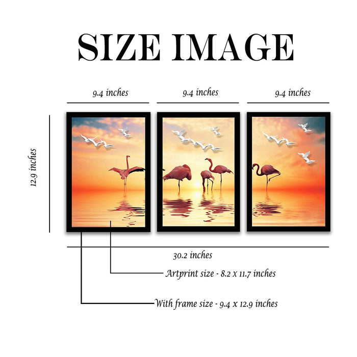 Art Street Flamingo Bird Framed Art Print for Home, Kids Room, Wall Hanging Decor & Living Room Decoration I Modern Luxury Decorative gifts (Set of 3, 9.4 x 12.9 Inches)