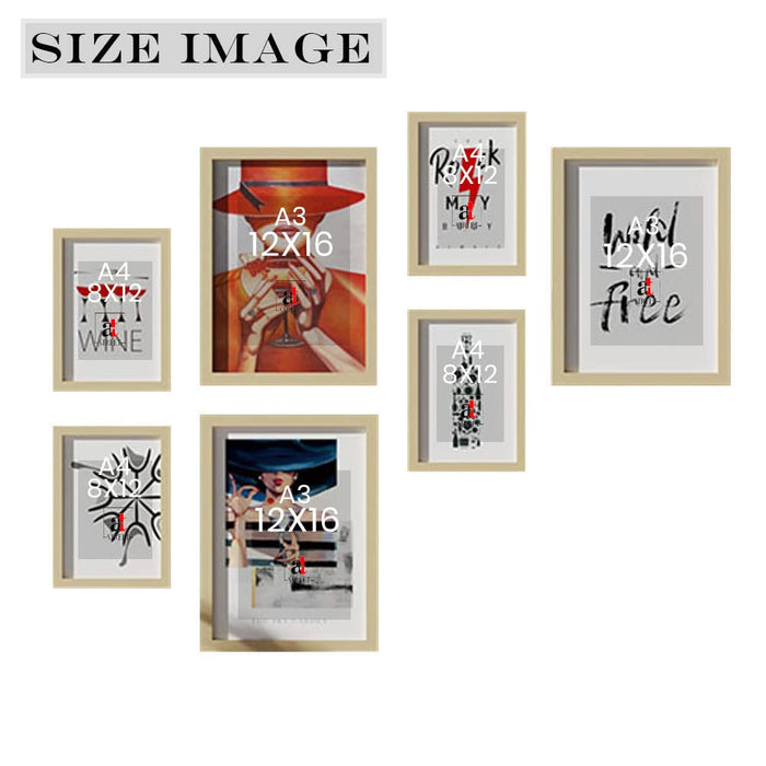 Art Street Wall Décor Bar Theme Set of 7 Framed Art Prints Paintings for Home Gallery, Bedroom, Living Room & Office (Size - 3 - 12 x 16 & 4 - 8 x 12 Inches)