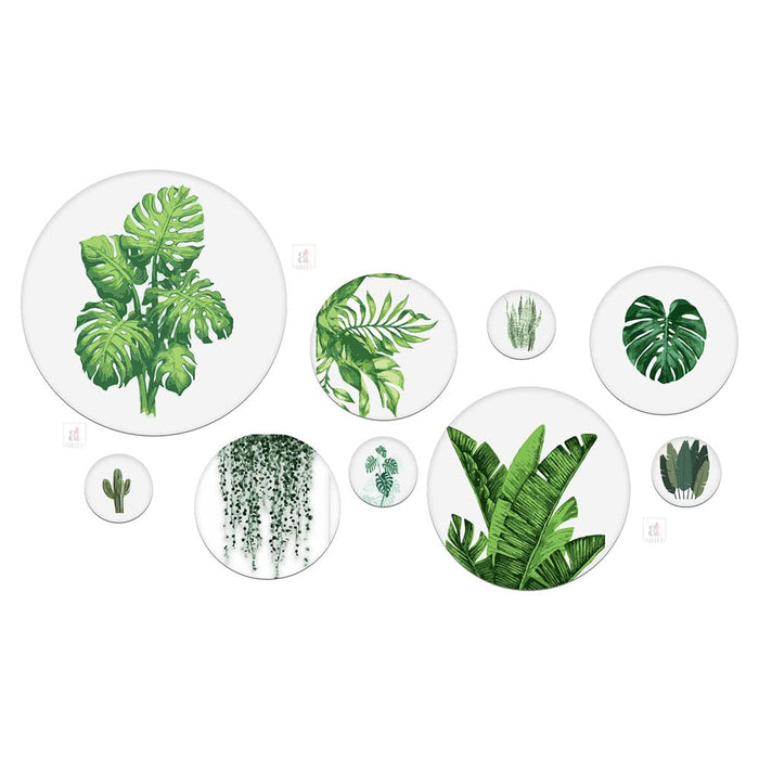 Art Street Mdf Wall Plates, Mdf Sticker Tropical Green Leaf Set Art Prints Wall Décor For Home & Office Wall Art Decoration, Hanging Decorative Item, Set Of 9