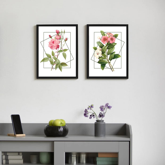‎Art Street Pink Rose Framed Art Print for Home, Office, Wall Hanging Decor & Living Room Decoration I Modern Luxury Decorative gifts (Set of 2, 12.9 x 17.7 Inches)
