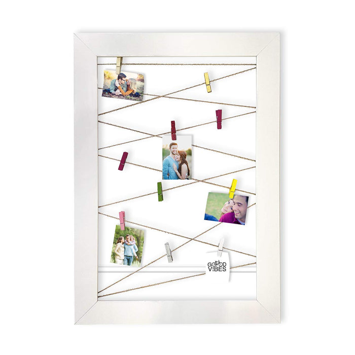 Wooden MDF Photos Frame With Photos Hanging Clip - White -Size - 20.5 x 14.5 Inches