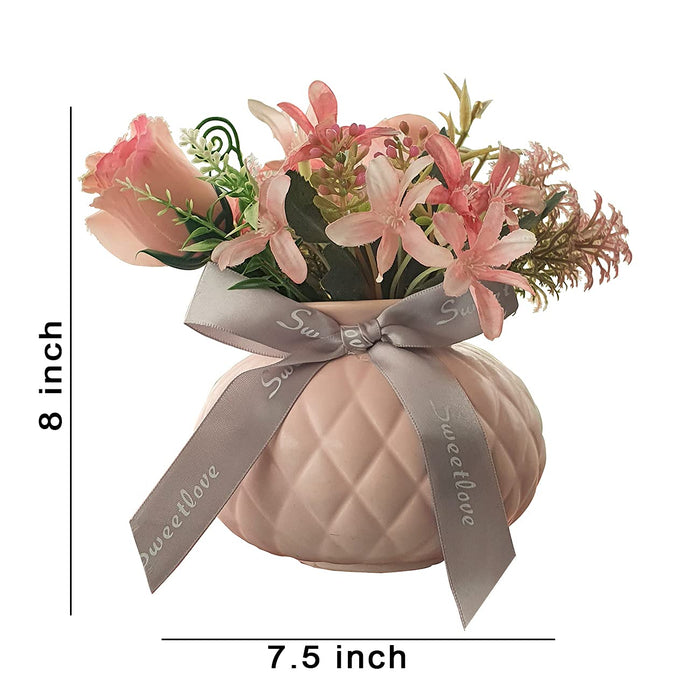 Artificial Pink Flower Pot for Home & Office Decoration Artificial Plants with Pot & Pink Flowers ( Color - Pink)