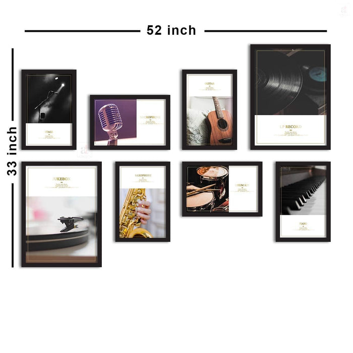 Art Street Musical Instruments Framed Posters, Set of 8 Black Frame Art Prints/Posters for Living Room (2 Units A3 & 6 Units A4)