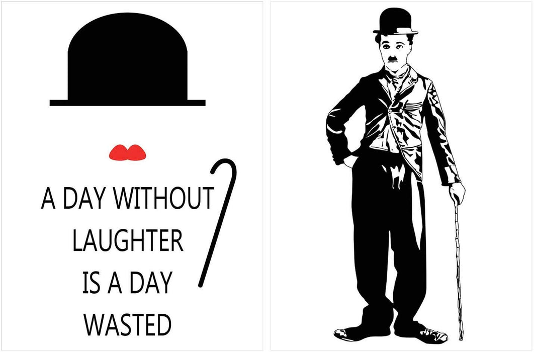 Charlie Chaplin Motivational Quote 2 Poster Set # A Day Without Laughter Is Day Wasted