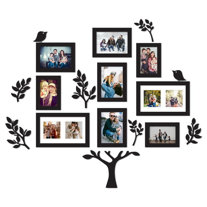 Art Street Family Tree MDF Photo Frame Individual Picture Wall Art, Set of 9 (Size: 4x6, 5x7, 6x10 Inch)