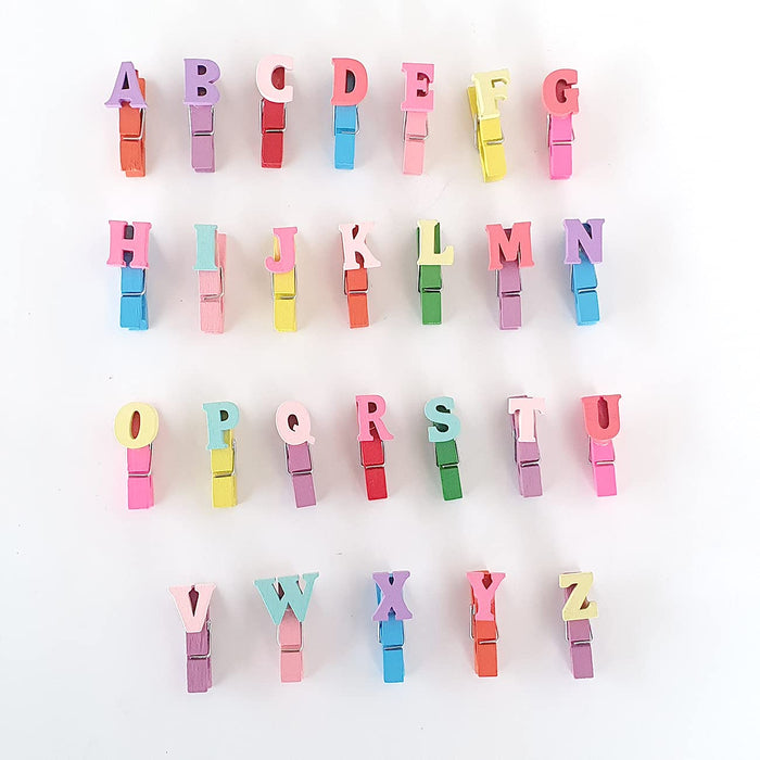 Art Street Alphabet Clips Wooden 26Pcs Capital Letters Wooden Clips Clothes Peg for Art and Craft and Party Decoration