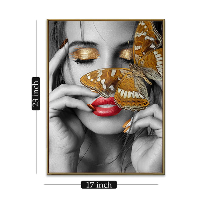 Art Street Golden, Black & White Portrait Theme Canvas Painting with Wooden Frame (Size - 23 x 17 Inch, Color - Gold, Black & White)
