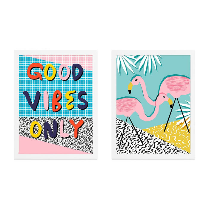 Art Street Good Vibe Only & Flamingo Art Posters For Room Decoration, Decorative Home Wall Décor Art Posters, Wall Art For Living Room (Set Of 2, 13x17 Inch)
