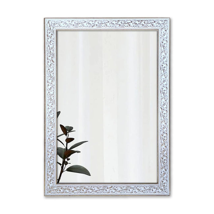 Art Street Textured Design Decorative Wall Mirror, Wall Mount Rectangular Makeup Mirror, Decorative Looking Glass with Frame for Home, Bathroom & Living Room (19.4x13.4 Inches, White Gold)