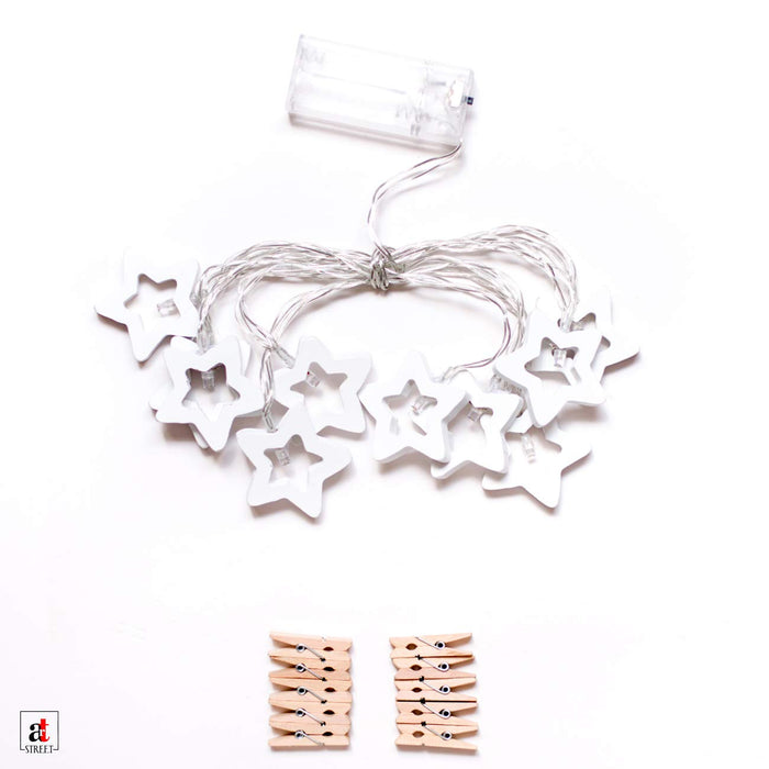 10 Bulb Wooden Five Pointed Star Shape LED Decorative String Light  || Warm White || 2 Meter ||