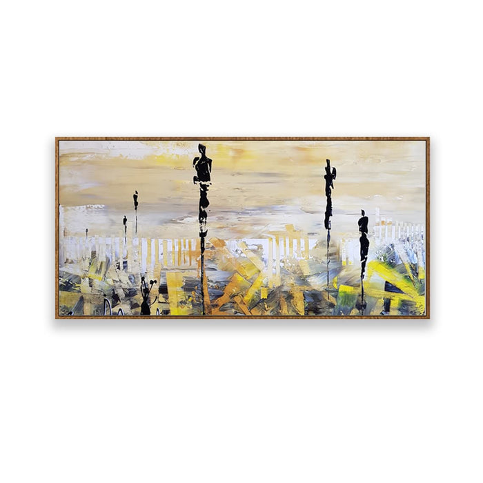Art Street Canvas Wall Painting Golden Windows Art Print Luxury Paintings with Frame for Home & Office Décor (White, 22 X 46 Inches)