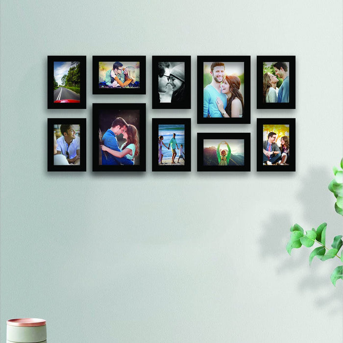 Stature Set of 10 Individual Black Fiber Wood Wall Photo Frames ( Size 4x6, 6x8 inches )