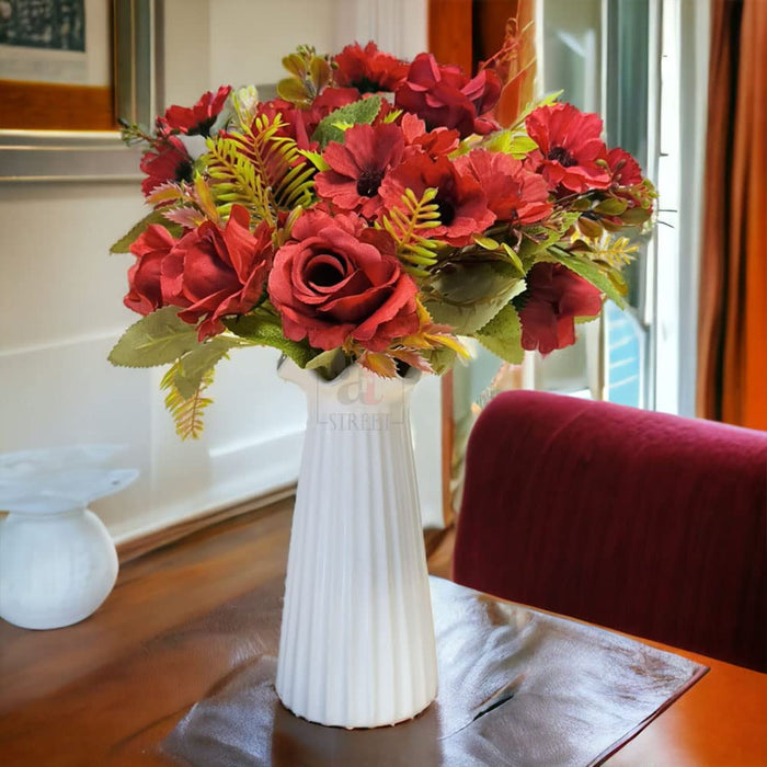 Artificial Real Looking Flower Bunch Red Rose Bouquet Silk Flowers for Home, Bedroom, Living Room & Office Decoration