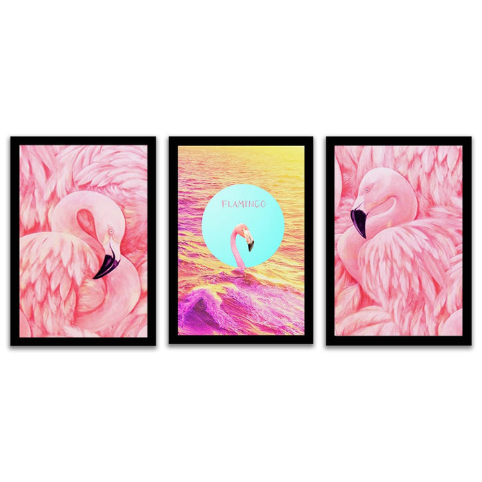Art Street Tropical Pink Flamingo Framed Art Print for Home, Office, Wall Hanging Decor & Living Room Decoration I Modern Luxury Decorative gifts (Set of 3, 9.4 x 12.9 Inches)