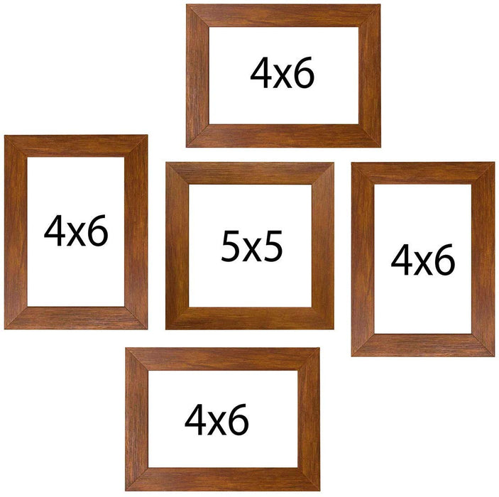 Brown Set Of 5 Wall Photo Frames ( Size 4x6, 5x5 inches )