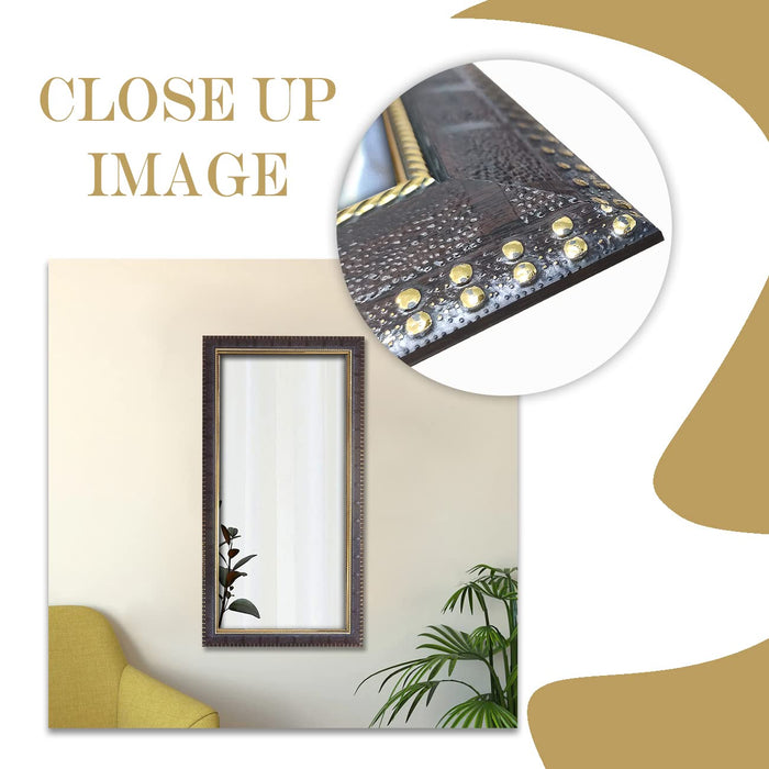 Art Street Textured Design Decorative Wall Mirror, Wall Mount Rectangular Makeup Mirror, Decorative Looking Glass with Frame for Home,New Bathroom & Living Room (25.4x13.4 Inches, Golden Brown)
