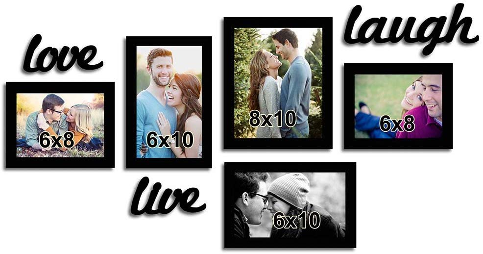 Live-Love-Laugh Black Individual Wall Photo Frame With MDF Plaque ( Size 6x8, 6x10, 8x10 inches )