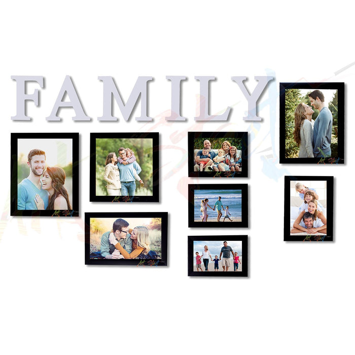 Art Street - FAMILY FIRST set of 8 black wall photo frame with PVC FAMILY
