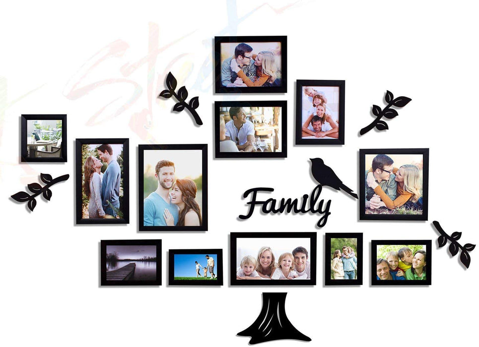 Set of 12 Family Tree Individual Wall Photo Frame With MDF Plaque