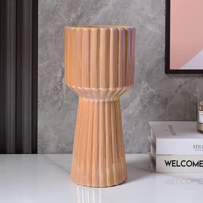 Decorative Ceramic Vase Gradiant Effect Boho Ribbed Classic Flower Pot for Home, Office, Living Room, Bedroom Decoration.