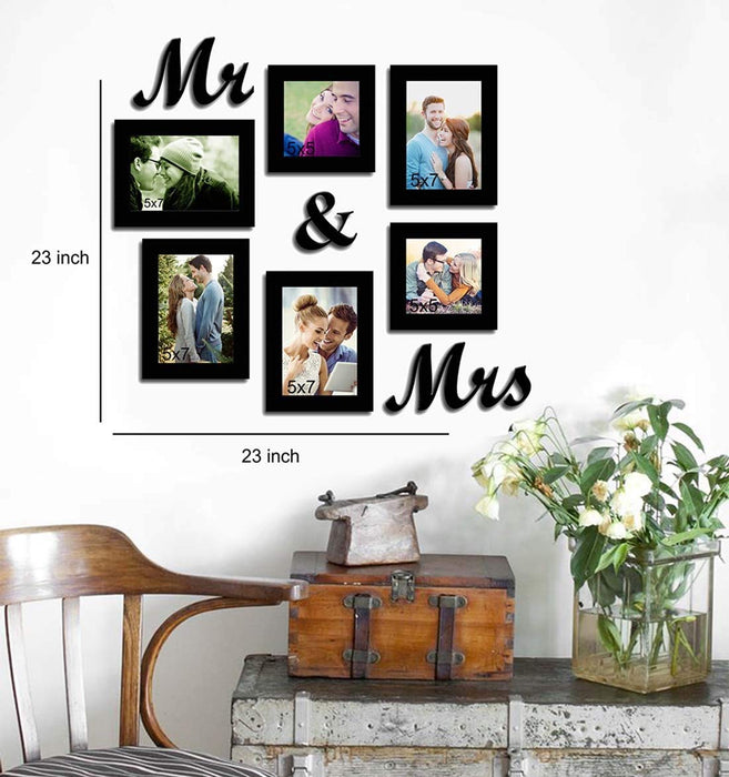 Together Forever Individual Wall Photo Frames With Mr & Mrs MDF Plaque ( Set of 6, Size 5x5, 5x7 inches )