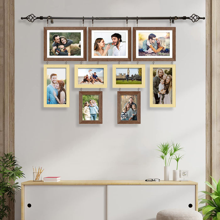 Art Street Set of 9 Chandelier Photo Frame For Wall Decoartion With Hanging Rod Anniversary Gift Royal Photo Frame Beige Brown,Size-5x7, 6x10, 8x10 Inches