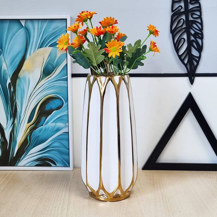 Art Street Ceramic Flower Vase for Living Room Flower Vases for Centerpieces & Tables (White)