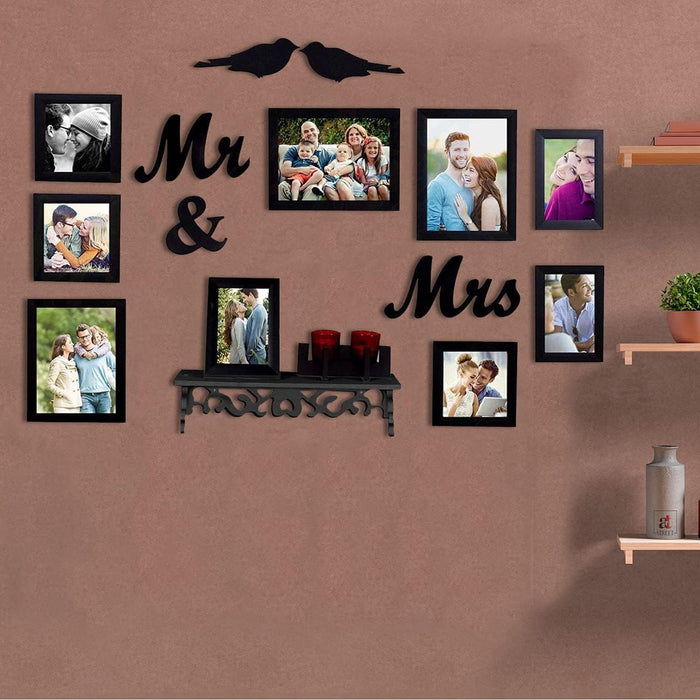 Mr. & Mrs. Theme Wall Photo Frames with MDF Plaque (Color - Black)