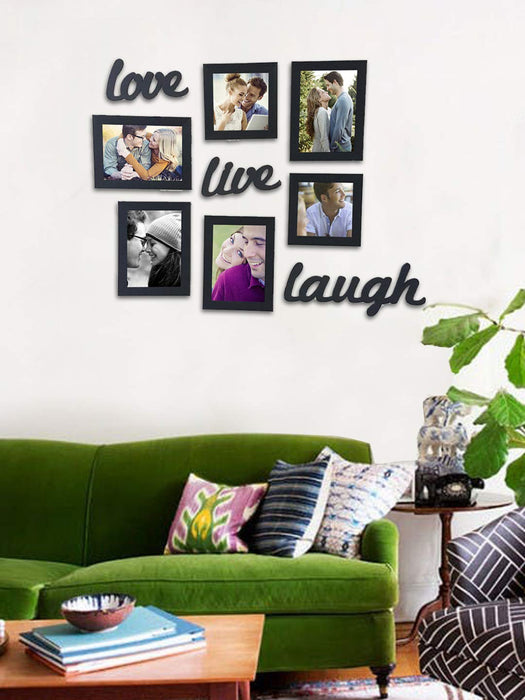 Live-Love-Laugh Black Fiber Wood Wall Photo Frames with MDF Plague Live Love Laugh.
