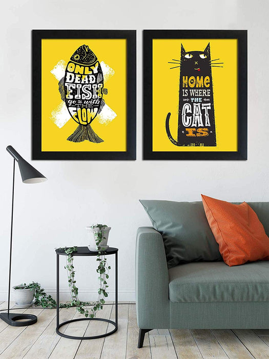 Motivational Quote 2 Poster Set With Frame # ONLY Dead Fish GO With Flow