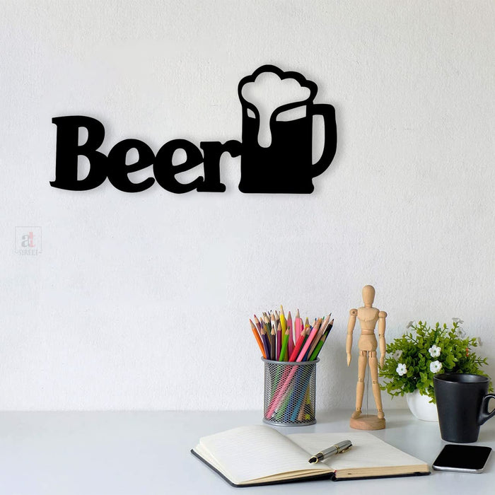 Art Street Beer Black MDF Plaque Cutout Ready To Hang For Home Office Wall Art Decor, Wall Art Hanging Decorative Item, Home Decoration Size -5 x 10 Inches