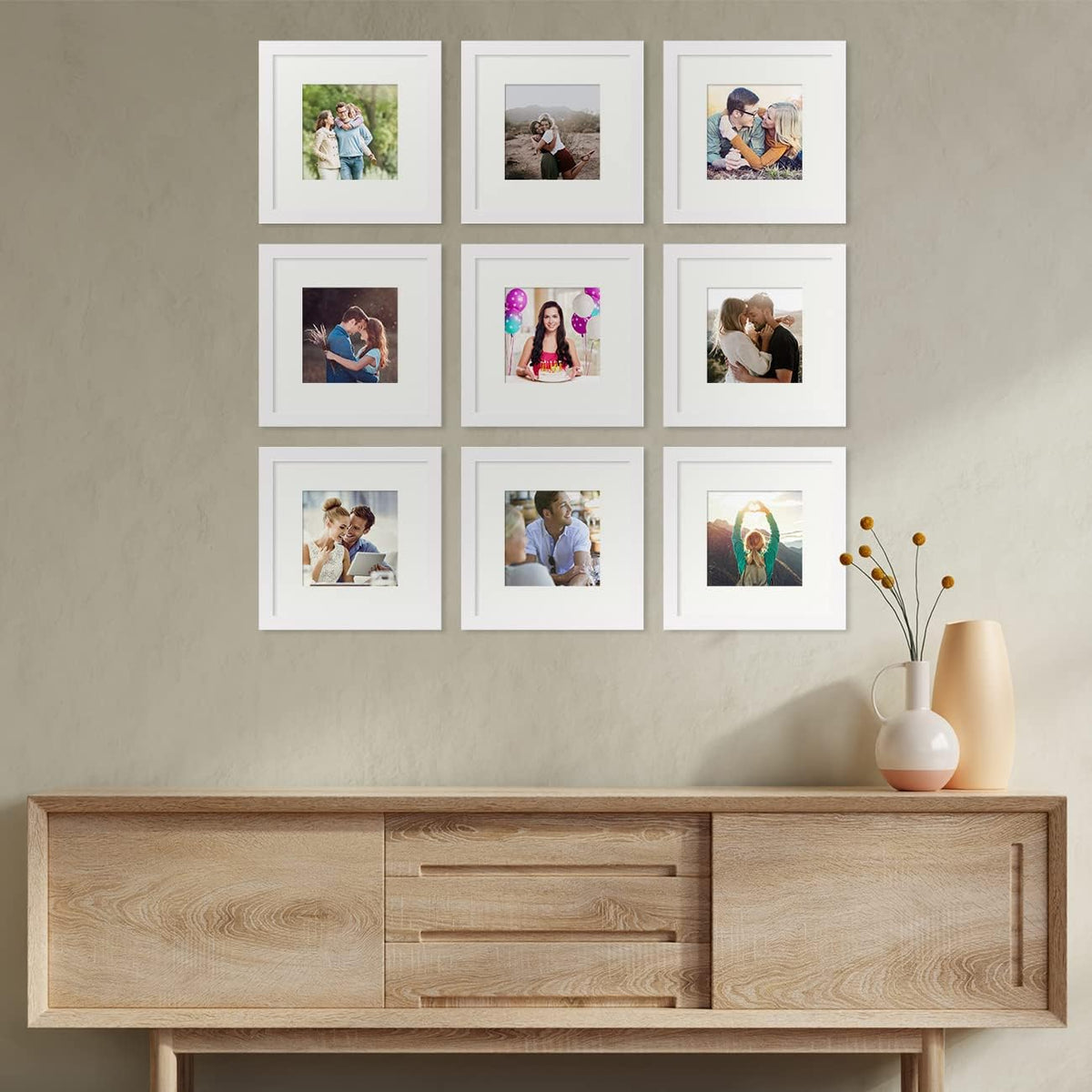 Art Street Personalized Square Photo Frames Set of 9 White Wall Photo