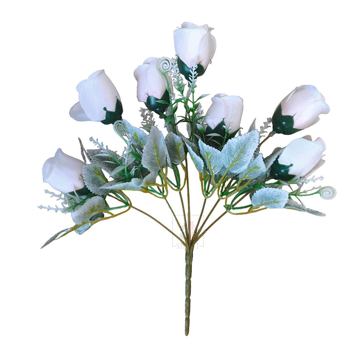 Artificial Rose Flower Bunch with 7 Flower Heads Small Silk Buds for Home decoration , Wedding , Valentine etc ( Size 20" )