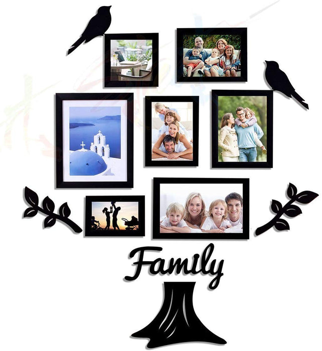 Set of 7 Family Tree Individual Wall Photo Frame With MDF Plaque- (2 Leaf, 1 Trunk, 2 Birds, 1 Family)