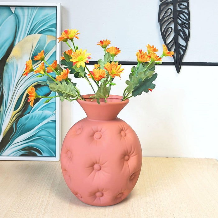 Art Street Ceramic Pillow Design Flower Vase for Living Room Flower Vases for Centerpieces & Tables (Red)