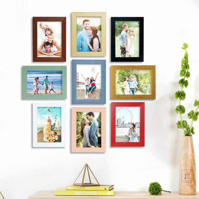 Art Street Vibgyor Collage Photo Frame set of 9 Picture frame Multicoloured for home decoration Photo Size 4X6 inches