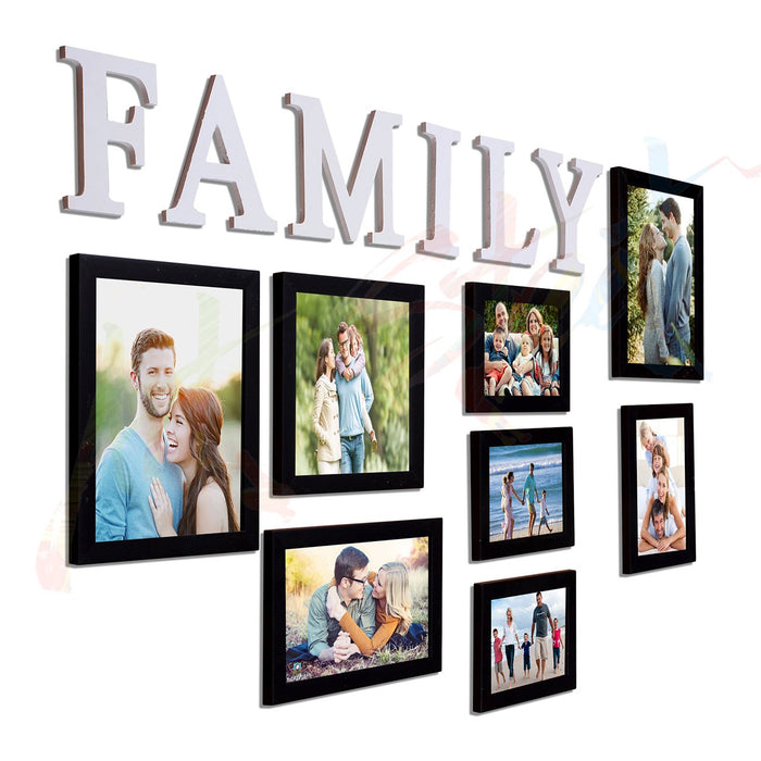Art Street - FAMILY FIRST set of 8 black wall photo frame with PVC FAMILY