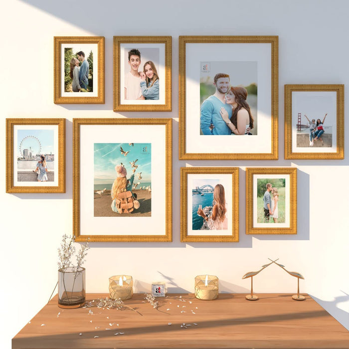 Art Street Set of 8 Wall Photo frames for Home Décor 3D-Timeline Rectangular (11x14, 6x8, 5x7 Inches) (Golden)