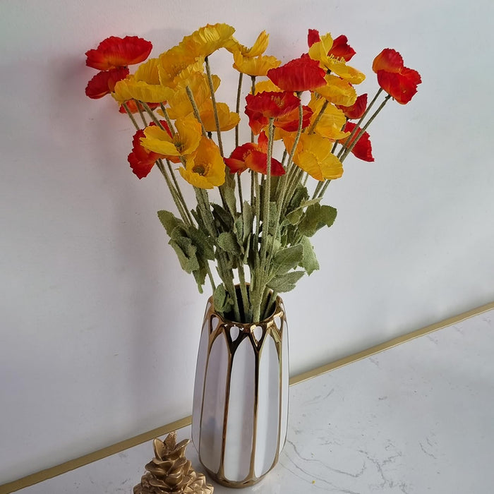 Art Street Artificial Flower Plants Red & Yellow Iceland Poppy, For Home decor (Without Vase Pot), Size: 24 Inch - Set of 4