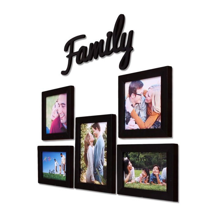 Set of 5 Family Theme Photo Frames with MDF Plaque (Color - Black) Small Small Set of 5
