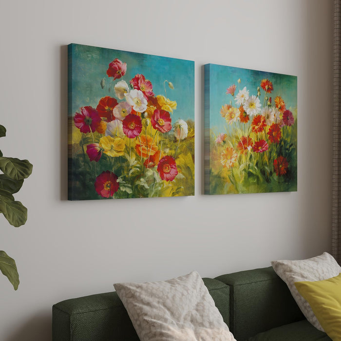 Art Street Poppies In The Field Wall Art Painting for Home Decor Wall Decoration (Set of 2, Size - 22x22 Inch)