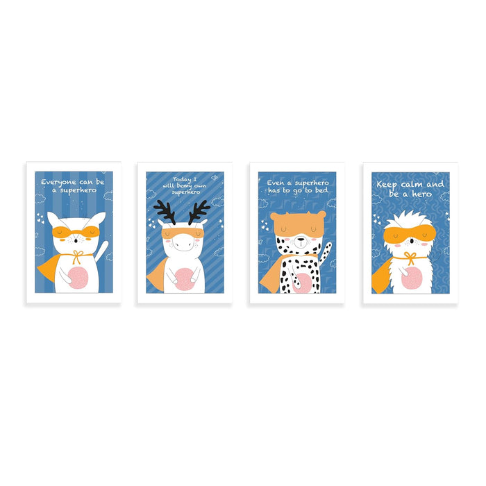 Art Street Anyone Can Be Superhero With Animal Walls Art Prints for Kids Room Decoration (Set of 4, 8.9x12.8 Inch, A4)