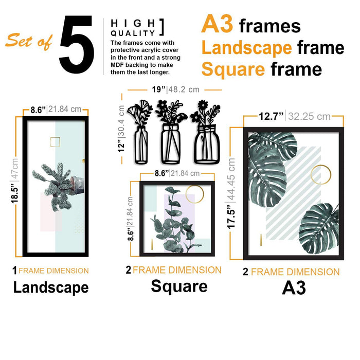 Art Street Set of 5 Floral Theme Art Prints/Posters with Floral Theme MDF Plaque for Living Room and Home Decoration (Size - 20 x 55 Inchs)