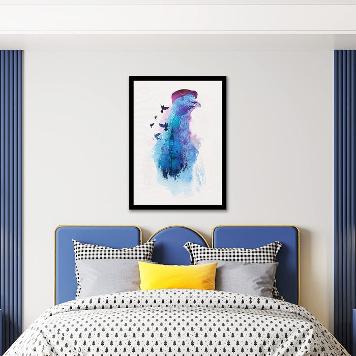 Art Street Blue Pigeon Abstract Design Framed Art Print for Home, Kids Room, Wall Hanging Decor & Living Room Decoration I Modern Luxury Decorative gifts (12.9 x 17.7 Inches)