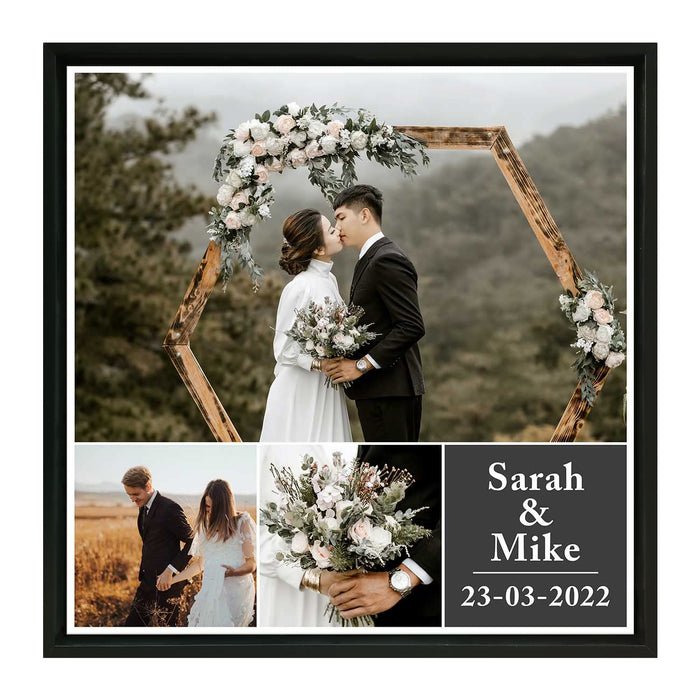 SNAP ART Personalized Gift Canvas Print With 3 Images And Texts, Your Photo Collage Customized Gift For Couples (13x13 Inch)