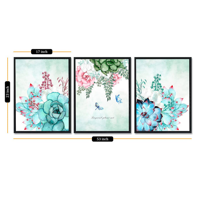 ‎Art Street Multicolor Floral Theme Set of 3 Framed Canvas Art Print Painting for Home Decor Size-23x17 Inches Light Blue Flowers